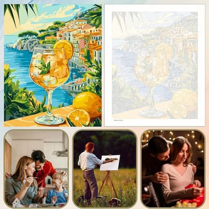 5DDIYART Seaside Lemon Paint by Numbers for Adults Beginner, Paint by Number Kits on Canvas, Paint by Easy Acrylic Oil Painting Home Wall Decor 16x20inch - Image 3