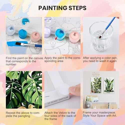 HEIBAGO 4 Pack Framed Paint by Numbers Kit for Adults Beginner, Adult Paint by Number Kits Plant, DIY Paint by Numbers for Adults,Small Easy Acrylic Oil Painting for Wall Decor 8x12 Inch - Image 5