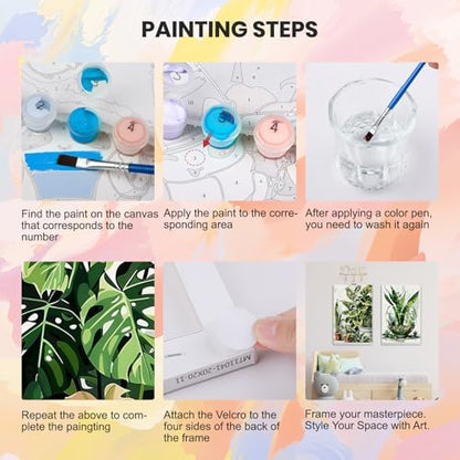 HEIBAGO 4 Pack Framed Paint by Numbers Kit for Adults Beginner, Adult Paint by Number Kits Plant, DIY Paint by Numbers for Adults,Small Easy Acrylic Oil Painting for Wall Decor 8x12 Inch - Image 5