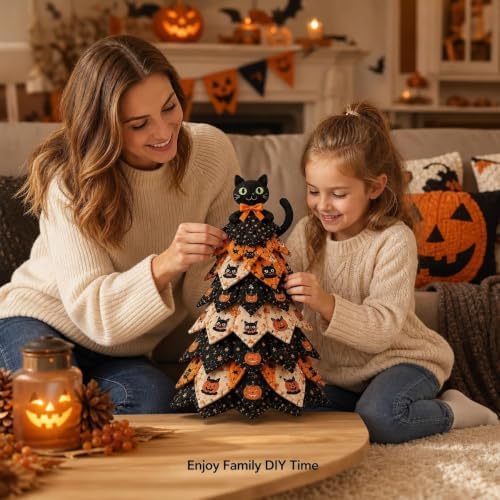Quilted Christmas Tree Kit – Pre-Cut Fabric & Foam Cone DIY Tabletop Decoration with Tree Topper, No-Sew Holiday Craft Kit for Adults & Kids, Christmas Tree Decorations for Home, Party & Gifts (set13) - Image 6