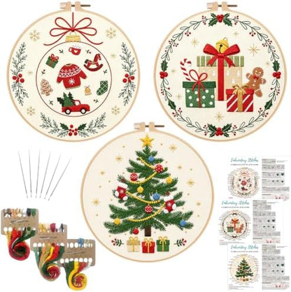 Nuberlic 3 Pack Christmas Embroidery Kit for Beginners by Nuberlic