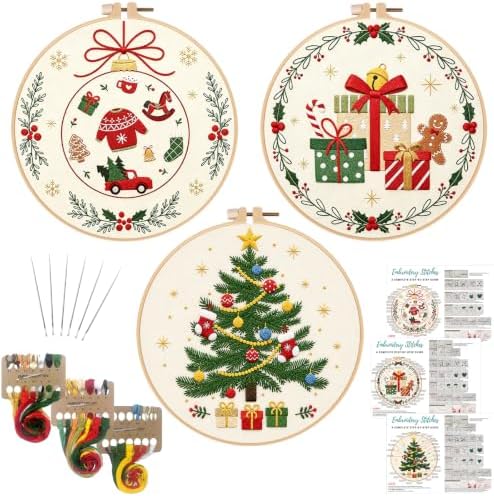 Nuberlic 3 Pack Christmas Embroidery Kit for Beginners by Nuberlic