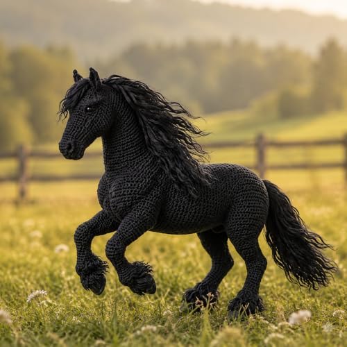 Black Friesian Horse Amigurumi Crochet Kit for Beginners, Complete DIY Craft Supplies with Instructions, Galloping Long Mane Animal Crochet Starter Kit, Handmade Decor Gift for Horse Lovers - Image 4