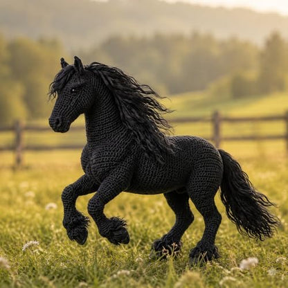 Black Friesian Horse Amigurumi Crochet Kit for Beginners, Complete DIY Craft Supplies with Instructions, Galloping Long Mane Animal Crochet Starter Kit, Handmade Decor Gift for Horse Lovers - Image 4