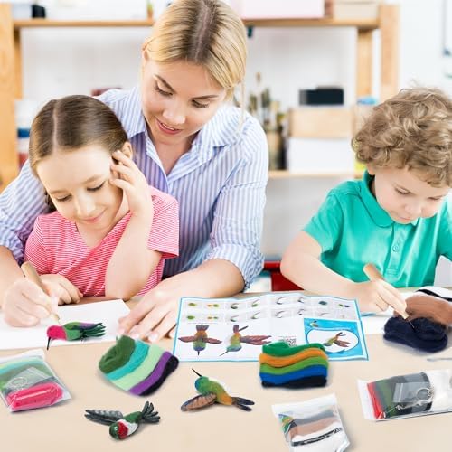 WATINC Needle Felting Kit - 3 Set Unique Different Cute Doll Wool Felt Needle Tools Foam Pad Instruction, DIY Home Decoration Craft Party Supplies for Art Work Starter Beginners (Hummingbird) - Image 5