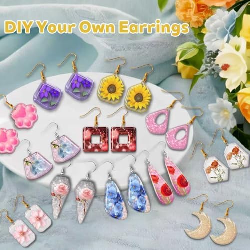 92 Pcs 12 Pack Resin Jewelry Making Kit, Silicone Earring Molds with Gold & Silver Hooks & Jump Rings, Flexible Non-Stick Molds for Epoxy Resin Casting, DIY Craft - Image 6