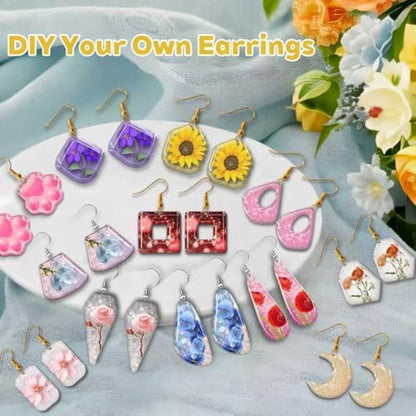 92 Pcs 12 Pack Resin Jewelry Making Kit, Silicone Earring Molds with Gold & Silver Hooks & Jump Rings, Flexible Non-Stick Molds for Epoxy Resin Casting, DIY Craft - Image 6