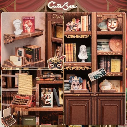 CUTEBEE Book Nook Kit - DIY Miniature House Dollhouse Kit for Adults and Teens, Booknook Tiny House Bookshelf Decor 3D Wooden Puzzle, Gifts for Family Friends (Drama Bookshop) - Image 5