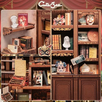 CUTEBEE Book Nook Kit - DIY Miniature House Dollhouse Kit for Adults and Teens, Booknook Tiny House Bookshelf Decor 3D Wooden Puzzle, Gifts for Family Friends (Drama Bookshop) - Image 5