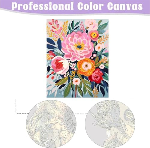 Flowers Paint by Numbers for Adults with Framed Canvas,Paint by Numbers Kits with Wooden Easel Drawing Paintwork,DIY Acrylic Oil Painting Kits with Brushes Gift Box for Home Wall Decor(12x16 Inch) - Image 4
