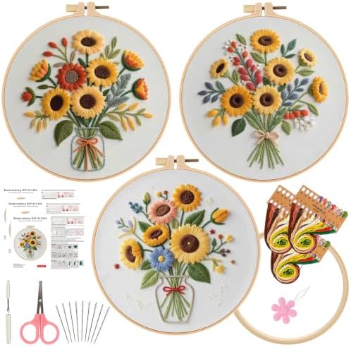 Herdiese Embroidery Kits for Beginners & Adults, 3 Sets Sunflower Patterns by Unknown