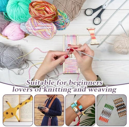 AHANDMAKER 2 Sets Weaving Loom Kit Weaving Frame Set with Yarns,Rods,Combs,Shuttles 2.6 x 8 Inch Wood Bookmark Knitting Loom for Adults Weaving Lovers, Contains Enough Weaving Yarn - Image 6