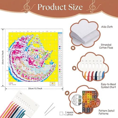Ocean Sailboat Stamped Cross Stitch Kits for Beginner 13.7x13.7 Inch - Image 6