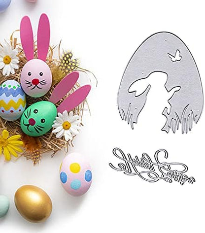 ALIBBON Happy Easter Rabbit Die Cuts for Card Making, Rabbit in Easter Egg Cutting Dies Metal Template Molds, Easter Words Dies for Crafting DIY Photo Album Embossing Scrapbooking Supplies - Image 5