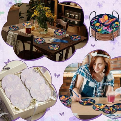 Reallnaive 8 Pcs Butterfly Flower Paint by Numbers Kit Coaster for Adults - Image 5