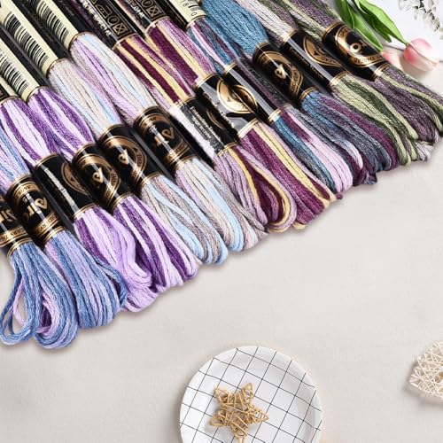 12 Skeins 105 Yards Purple Embroidery Thread Variegated Cross Stitch Floss Bulk 6 Ply Polyester Yarn Colorful Friendship Bracelet String for Sewing Making Needlecraft Knitting Stitching DIY - Image 3
