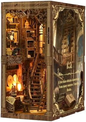 Book Nook Kit, DIY Miniature House Kit, Mini House Building Kit, Miniature Dollhouse Kit for Adults and Teens, 3D Wooden Puzzles with LED Light, Bookshelf Craft Kit (Ancient Book Collection Room) by ANTREATU