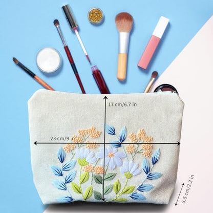 FONNUY Embroidery Kit Makeup Bag for Beginners, Flowers Pre-Stamped Pattern Handbag Coin Purses Making Kits for Adults with Hoop, Easy to Follow Color Thread Needlework (Daisy) - Image 2