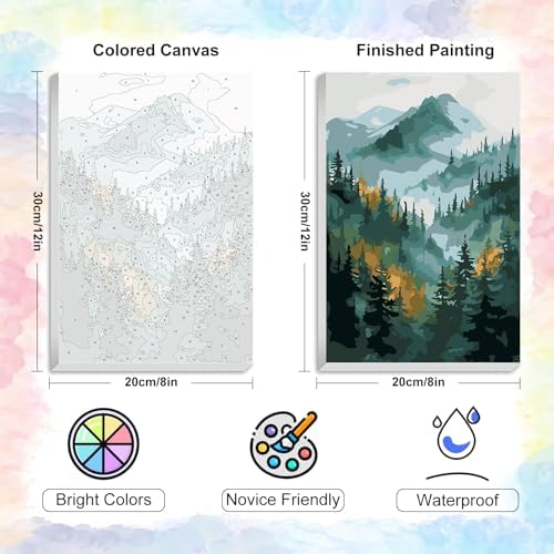 Yezavesu Framed Paint by Numbers Kit for Adults Beginner & Kids Ages 8-12, Mountain Paint by Numbers with Frame, DIY Number Painting for Adults Watercolor Forest for Home Wall Decor Gift 8X 12 inch - Image 3