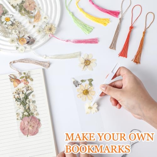 20 Sets Dried Flower Bookmark Making Kit Transparent Bookmark DIY Projects Craft Gift Bulk PET Sticker with Color Tassels and Tweezer for Classroom Activities Reading Award and Book Lovers (Boho) - Image 5