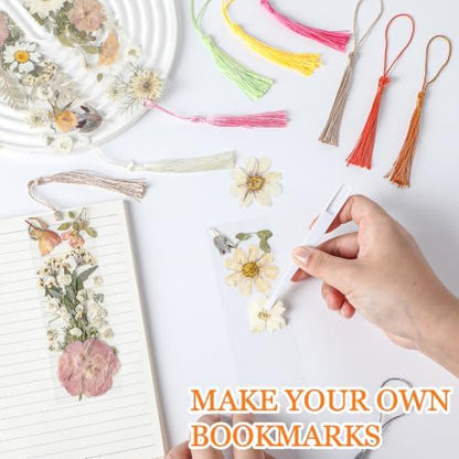 20 Sets Dried Flower Bookmark Making Kit Transparent Bookmark DIY Projects Craft Gift Bulk PET Sticker with Color Tassels and Tweezer for Classroom Activities Reading Award and Book Lovers (Boho) - Image 5