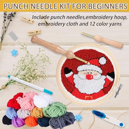 Cheloment Punch Needle Kit for Beginners with Embroidery Hoop,Monks Cloth and Yarns, Embroidery Starter Kit Embroidery Experience Set, Punch Needle Set Adults Beginner Perfect for Craft Lovers - Image 5