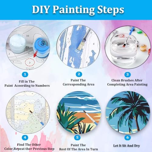 Artunion Framed Paint by Numbers Kit for Adults Beginners & Kids Ages 8-12,Summer Beach Paint by Number with Frame,Sunset Beach Paint by Numbers Kit on Canvas 10 * 10 Inch Without Easel - Image 5