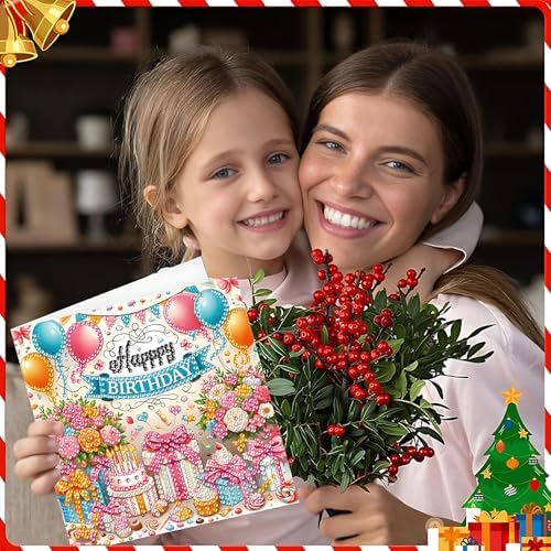 ACSAUMMY DIY Happy Birthday Diamond Art Painting Cards, 6 Pack Cake Gem Art Greeting Cards with Envelopes, 5D Diamond Dots Kits Birthday Cards Making Kits for Adults Family Friends Birthday Gifts - Image 4