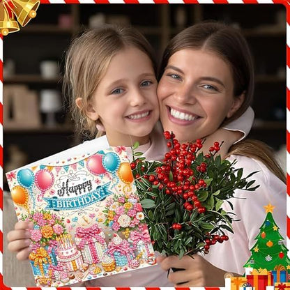 ACSAUMMY DIY Happy Birthday Diamond Art Painting Cards, 6 Pack Cake Gem Art Greeting Cards with Envelopes, 5D Diamond Dots Kits Birthday Cards Making Kits for Adults Family Friends Birthday Gifts - Image 4