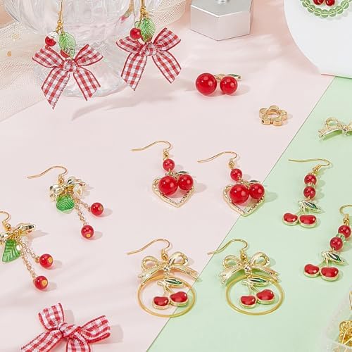 SUNNYCLUE 1 Box DIY 10 Pairs Earring Making Kits Cherry Charms Cute Earrings Sets Cherries Charm Polyester Ribbon Bowknot Acrylic Spacer Beads for Jewelry Making Kits Women Adults Crafts Supplies - Image 7