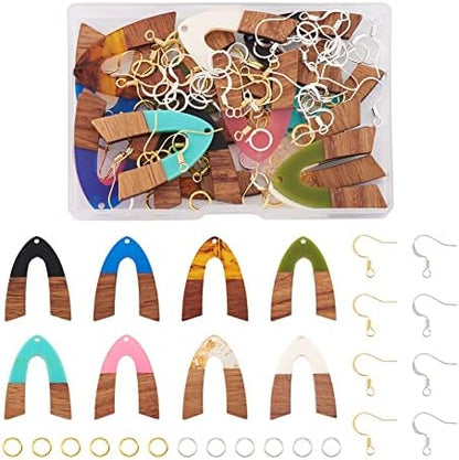 FASHEWELRY Resin Wood Earring Kit with 16Pcs Wood Resin Earring Charms Wooden Earrings Blanks Open Jump Rings French Earrings Hooks for Jewelry Making - Image 5