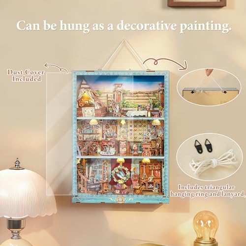 Tonecheer 3D Puzzle Story Frame Kit, Book Nook DIY Miniature House Wooden Dollhouse Kit, Wall Mountable Decor Diorama Model with Dust Cover and LED for Ideal Gift - Travel Collector - Image 4