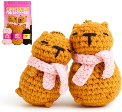Capybara Crochet Kit for Beginners, 2 Easy Amigurumi Capybaras & Keychains by Berstuk-CreateArtEverybodyLoves