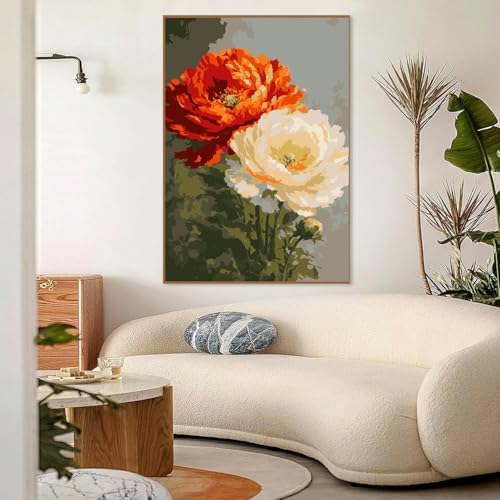 Mowana Flowers Paint by Numbers Kit for Adults Framed Canvas - with Wooden Easel, Adults' Paint-by-Number Kits Flower DIY Acrylic Oil Painting Kits Arts Crafts 7.8x11.8inch - Image 6