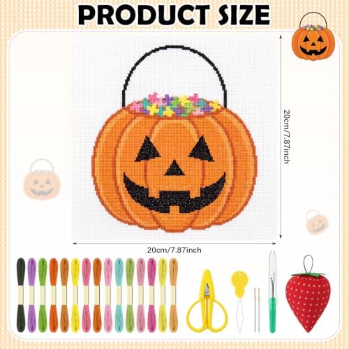 XunYee Needlepoint Canvas Kit, Halloween Pumpkin Bucket - Image 2