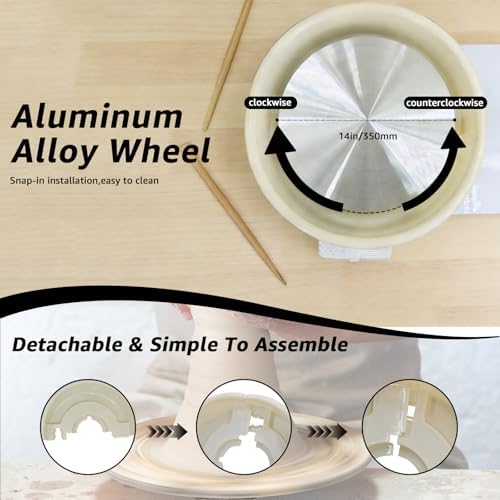 14in Pottery Wheel for Adults, 350W Professional Clay Machine with 2-Level Adjustable Height (7.8"-11.4"), Heavy Duty Metal Base Potter's Wheel with Foot Pedal & 18pcs Sculpting Kit, White - Image 4