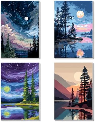 4 Pack Framed Paint By Numbers Kit for Adults Beginner Starry Night Adult Paint By Number Kits on Canvas Landscape Painting By Numbers for Adults with Frame Diy Painting Kits for Home Wall Art 8x12 In by Unknown