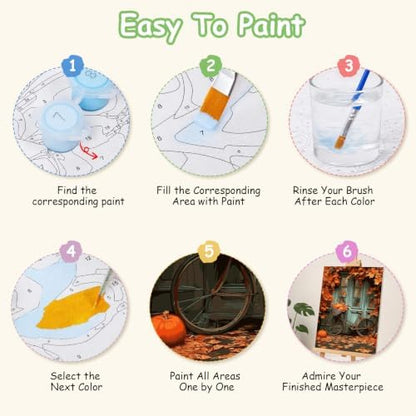 Spandrel Autumn Framed Paint by Numbers Kit for Adult Bicycle, Adult Paint by Number Kits on Canvas Fall Landscape, DIY Acrylic Oil Halloween Painting by Numbers for Home Wall Decor, 8x12in - Image 7