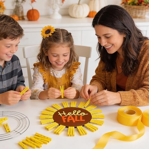 Fun Express Hello Fall Sunflower Clothespin Wreath Craft Kit - Makes 1 - Image 4