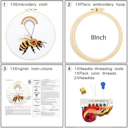 Crafmanoe Cute Bees Embroidery Kits for Beginners Adults, Hand Embroidery Starters Kits, Stamped Cross Stitch Kits DIY Needlepoint Kits for Beginners Adults, Embroidery Hoop, Thread and Video Tutorial - Image 5