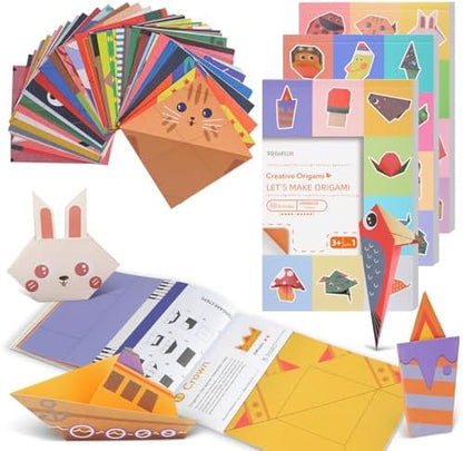 Origami Paper Kit for Kids Ages 5-8 8-12 Easy-Fold Set with Guide Book (90 Patterns: Beginner to Advanced) : Perfect Party Favors,classroom craft, Birthday /Holiday / DIY Gifts for Kids by Unknown
