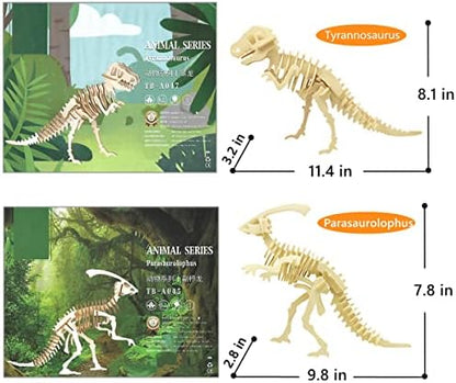 3D Wooden Dinosaur Puzzle - 6 Piece Set Wood Dinosaur Skeleton Model Puzzle - DIY Wooden Crafts 3D Puzzle - STEM Brain Teaser Puzzle Gifts - Image 2