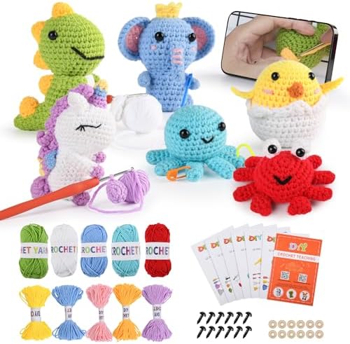 MINGOMINGO Crochet Kit for Beginners Kids - 6 Animal Amigurumi, Mother's Day Birthday Craft Gift Set, Step-by-Step Video Tutorials, 40%+ Yarn, Knitting Starter Kit for Girls Women Adults by Unknown