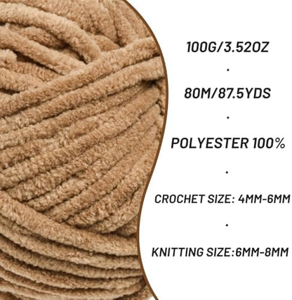 Chenille Blanket Yarn for Crocheting Size 5 Bulky Yarn Deep Khaki - Image 2