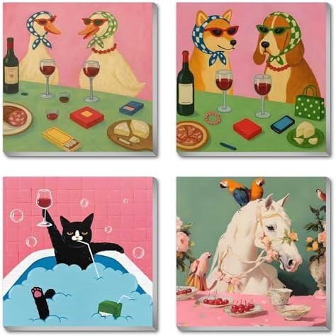 FQOVKYN 4 Packs Funny Animals Paint by Numbers Kit for Adults Beginner, Horse Paint by Numbers with Frame, DIY Crafts Painting by Number for Gift Home Wall Decor 8 * 8 inch by FQOVKYN