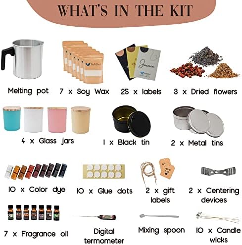 SoftOwl Premium Soy Candle Making Kit - Full Set - Soy Wax, Big 7oz Jars & Tins, 7 Pleasant Scents, Color Dyes & More - Perfect as Home Decorations - DIY Starter Scented Candles Making Kit - Image 2