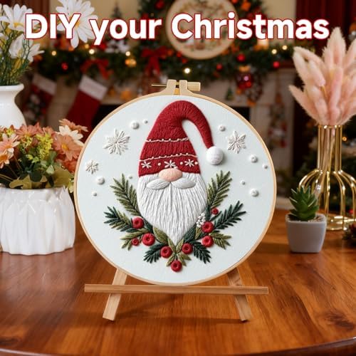 BBLYBD Christmas Embroidery Kit, 4 Set Embroidery DIY Starter Kit, Cross Stitch Kits with Pre-Printed Embroidery Fabric, Hoops, Step-by-Step Instructions, Color Threads & Needles (Christmas-4 Set) - Image 5