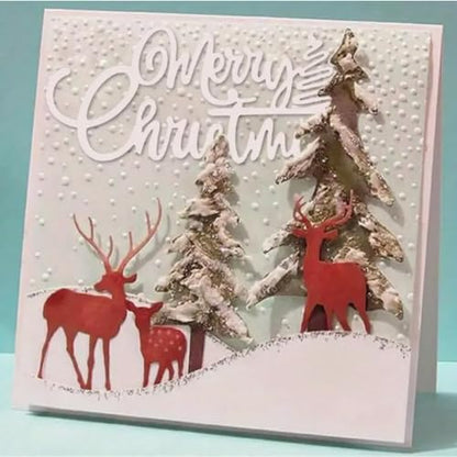 Scrapbooking Die-Cuts, Christmas Metal Cutting Dies for Card Making, Paper Craft Punch Template, Background Embossing Stencils, DIY Album Décor (Merry Christmas Trees and Deer-17.9x15.8cm) by FAWENUCY