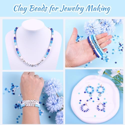 3500 PCS Clay Beads Bracelet Making Kit, Valentines Blue Beads for Crafts - Image 4