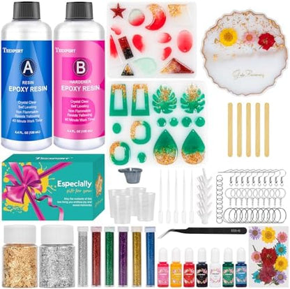 Teexpert Epoxy Resin Kit with Molds – Jewelry Making Kit with Keychain, Coaster & Earring Molds, Complete DIY Resin Kit for Beginners & Adults, Starter Set for Craft and Casting by Teexpert
